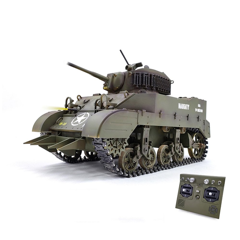 RC Tank 2.4GHz 1/16 US Army Stuart M5A1 Light Tank Coating Completed Simulation Smoke and Action