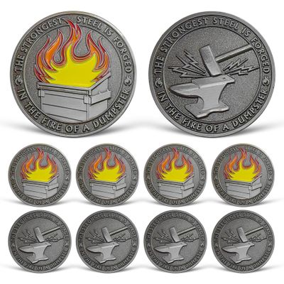 10 Pcs Dumpster Fire Challenge Coin Bulk, Mini Dumpster Fire Coin Medallion, Humorous Office Desk Accessories, Inspirational Coins for Employee Appreciation Gifts, Funny Office Gifts for Coworker Team