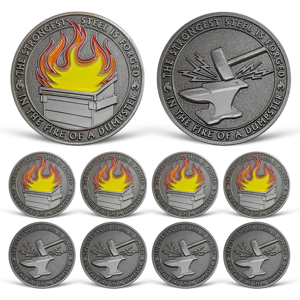 10 Pcs Dumpster Fire Challenge Coin Bulk, Mini Dumpster Fire Coin Medallion, Humorous Office Desk Accessories, Inspirational Coins for Employee Appreciation Gifts, Funny Office Gifts for Coworker Team