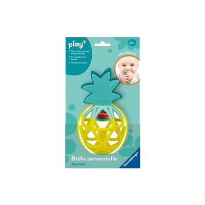 Ravensburger Play+ 34013 - Silicone Pineapple Sensory Ball for Babies from 6 Months - Activity Ball and Teething Rattle - Sensory Toy - Motor Skills and Learning