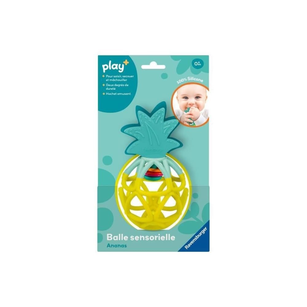 Ravensburger Play+ 34013 - Silicone Pineapple Sensory Ball for Babies from 6 Months - Activity Ball and Teething Rattle - Sensory Toy - Motor Skills and Learning