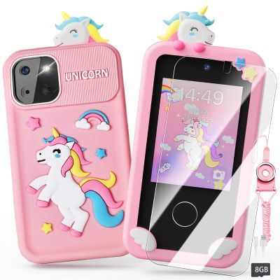 Luyiilo Kids Smart Phone Toys for Girls,Unicorn Gift Toys for Girls Ages 3-9 Christmas Birthday Gifts Mini Smart Phone Toys With 2.8" Touchscreen 16 Learning Games Dual Camera Music Player, 8G SD Card