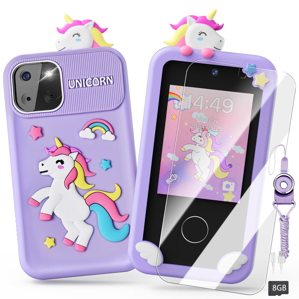 Luyiilo Kids Smart Phone Toys for Girls,Unicorn Gift Toys for Girls Ages 3-9 Christmas Birthday Gifts Mini Smart Phone Toys With 2.8" Touchscreen 16 Learning Games Dual Camera Music Player, 8G SD Card