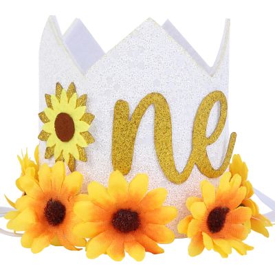 Cheerupp 1st Sunflower Birthday Hat for Girls, Sunshine Sunflower 1st Birthday Hat Crown for Spring Themed First Birthday Party Decorations Supplies