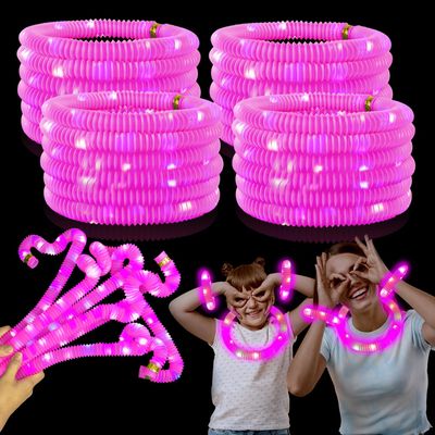 12-24 PCS Pink Glow Sticks Party Favors for Kids,LED Light up Pop Tubes for Toddlers, Neon Necklaces Bracelets Accessories,Birthday Dance Wedding Valentines Day Mardi Gras Party Supplies Decorations