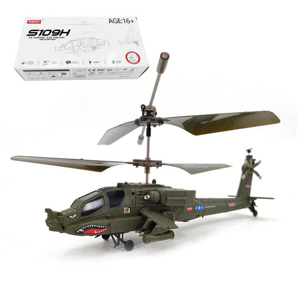Domiuie Army Green S109H RC Apache Helicopter Model - 2.4G 3CH Dual-Prop Gyro Stabilized with Night Navigation Lights (RTF), MC0H1911JYQN121HARQ