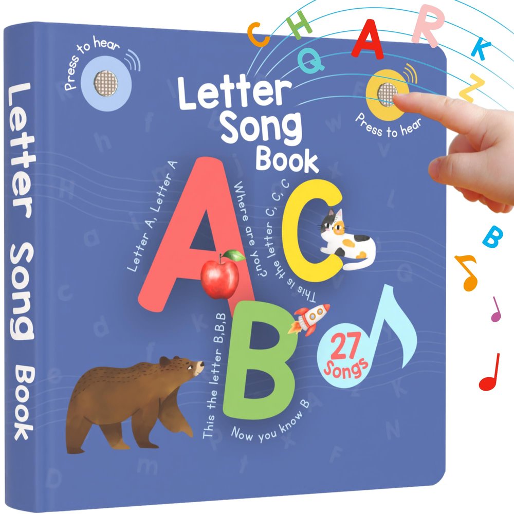 Learning Bugs Interactive Letter Song Book for 1 Year olds 26 Alphabet Songs, Nursery Rhyme Tunes, ABC Recital for 2 Year olds, Sturdy Pages Perfect Toy and Gift for Toddlers Ages 1-3