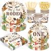 120PCS My First Rodeo Party Supplies Wild West Dinnerware Party Decorations for Boys Kids 1st Birthday Western Cowboy Themed Party Paper Plates Napkins Forks Serves 20 Guests view 1