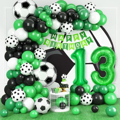13th Birthday Soccer Balloon Arch,13th Soccer Garland Kit with Green Number 13 Balloon Football Balloons for Boys Kids 13 Birthday Party Decorations