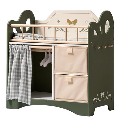ROBUD Baby Doll Bed,Doll Bed with Storage and Bedding, Sturdy Baby Doll Cribs for Girls,Nice Gift of Doll Beds for 18 Inch Dolls to Children, Green