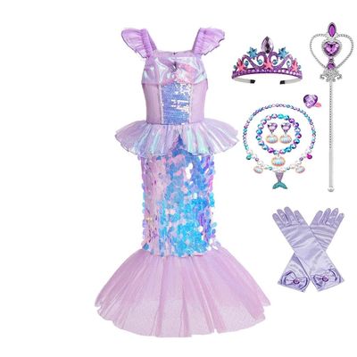 Dressy Daisy Little Girls Princess Mermaid Fancy Dress with Accessories Birthday Party Halloween Costume Size 8