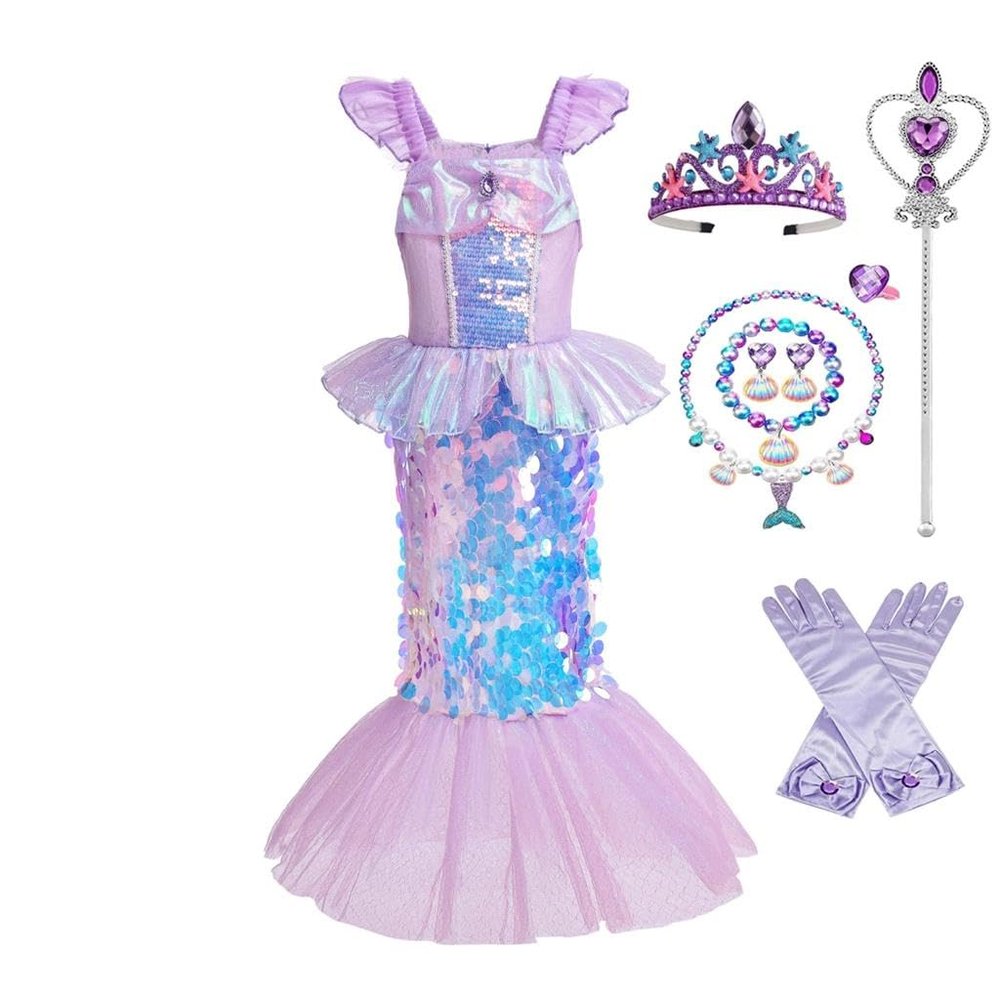 Dressy Daisy Little Girls Princess Mermaid Fancy Dress with Accessories Birthday Party Halloween Costume Size 8
