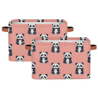 OMFUNS Pink Panda Animal Rectangle Storage Basket Foldable Storage Bin Cubes with Handles Large Organizer Bins Boxes Toy Closet Shelf Nursery Laundry Basket Home Decor