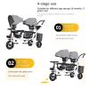 4 in 1 Children Trike 360rotated Seats with Storage Basket,Baby Tricycle with Foldable Pedals with Removable PushHandle and Canopy for Kids Double Ride Toys,Gray view 2