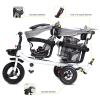 4 in 1 Children Trike 360rotated Seats with Storage Basket,Baby Tricycle with Foldable Pedals with Removable PushHandle and Canopy for Kids Double Ride Toys,Gray view 4