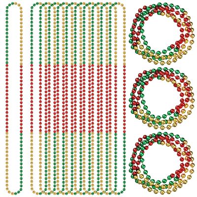 Shappy 36 Pcs Bead Necklaces Bulk Metallic Colorful Bead Necklace Party Favors for Women Men Gay Pride Christmas Party Accessories (Red, Green, Gold Color)