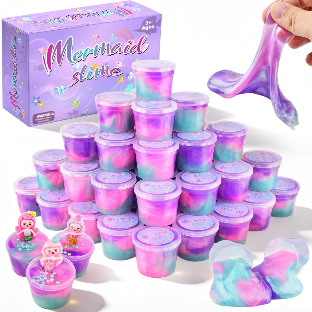 48 Pack Mini Galaxy & Mermaid Slime Cups | Super Soft & Non-Sticky Party Favors for Kids, Bulk Classroom Prizes, Birthday Gift, Goodie Bag Stuffers for Boys and Girls Ages 8-12
