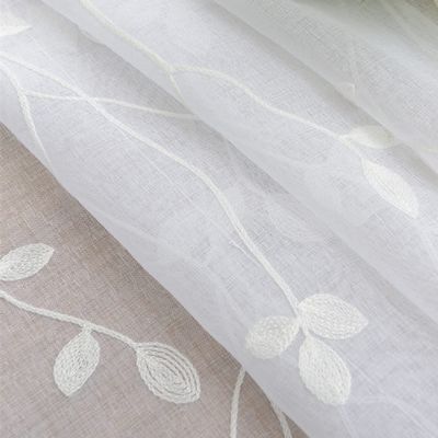 HooHero White 54 Wide Sheer Curtains Living Kids NurseryRoom Bedroom White Embroidered Branches Leaves Curtians