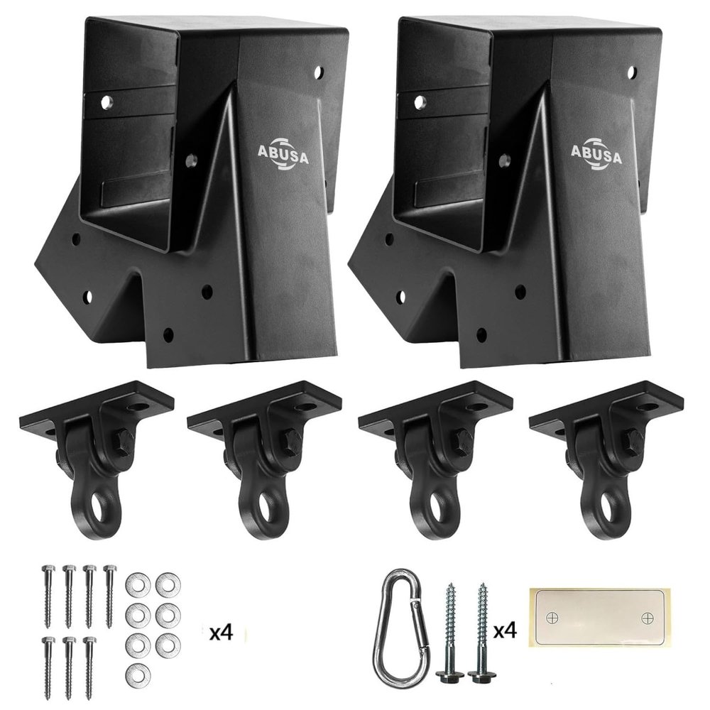 ABUSA Heavy Duty Swing Sets Brackets Including 2 Black A-Frame Swing Set Brackets and 4 Black Swing Hangers for Playground Equipment Mounting Parts Hardware Included (Black)