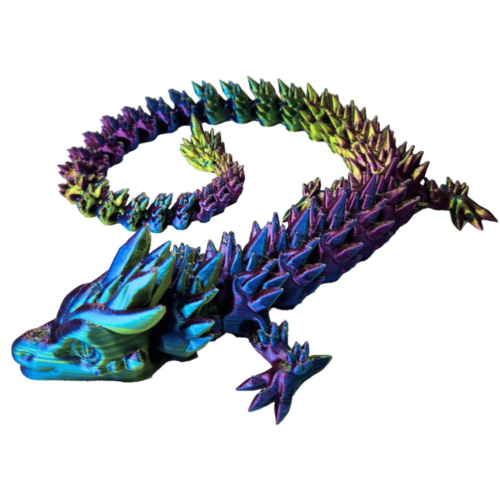 Amerimaker 20" Articulated 3D Printed Dragon Flexible Fidget Toy for Kids & Teens, Dragon Egg Hunt Gift, Mythical Figurine (Rainbow)