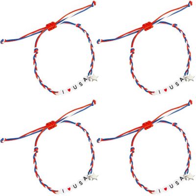 Fun Express Patriotic I Love USA Adjustable Friendship Bracelets - 12 Pieces