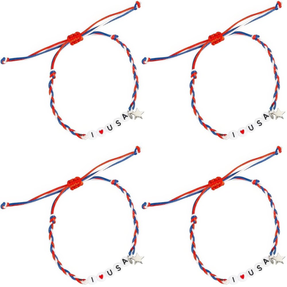 Fun Express Patriotic I Love USA Adjustable Friendship Bracelets - 12 Pieces
