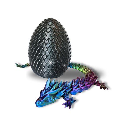 20" Articulated 3 Dimensional Printed Dragon  Color-Changing Fidget Figurine, Mythical Dragon Figure, Made in USA, 3D printed toys - Valentines Day gift for Boys and Girls (Rainbow With Black Egg)