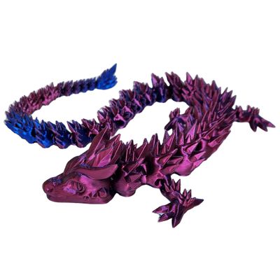 20" Articulated 3 Dimensional Printed Dragon  Color-Changing Fidget Figurine, Flexible Desktop Toy, Mythical Figure, Made in USA, 3D printed toys - Valentines Day gift for Boys and Girls (Blue/Red)