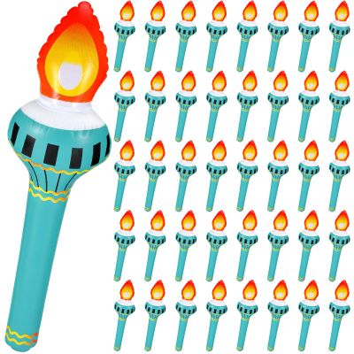 24 Pcs Inflatable Torches Statue of Liberty Costume Torch Prop Fake Torch Plastic Decoration for Medieval Halloween Themed Party Sports Competitions Stage Performance Prop