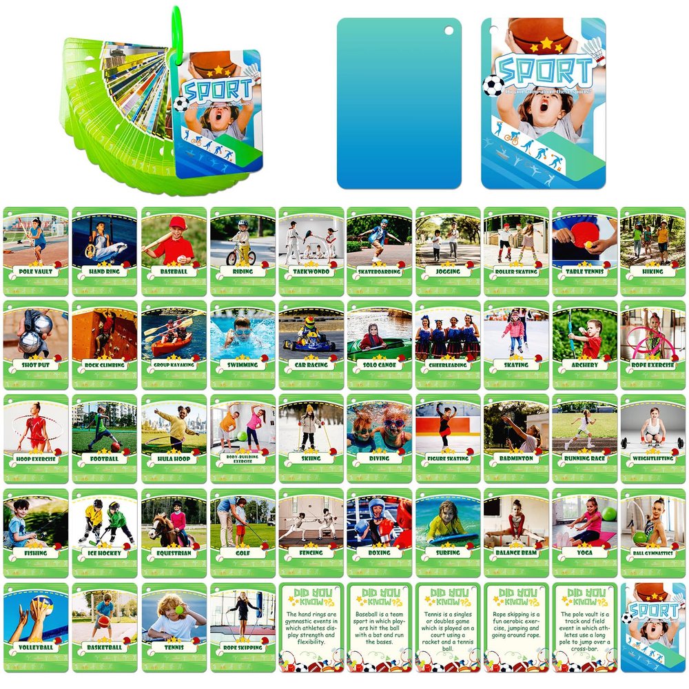 45Pcs Sports Cognitive Cards for Kids,Physical Activity Cognitive Flash Cards, Portable Fitness Card,Waterproof Aerobics Learning Flashcards,Workout Card,Exercise Flash Cards