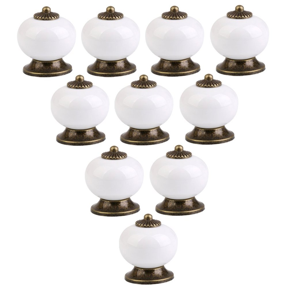 10 Pcs Kitchen Pull Handle Drawer Knobs Ceramic Door Cabinets Cupboard Hardware Baby Kid's Furniture Lockers Handles Decorative(White)