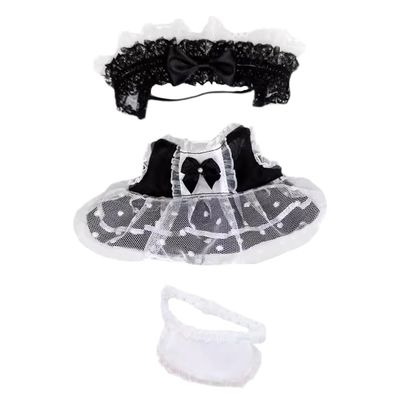 niannyyhouse 10cm~15cm 20cm 40cm Plush Doll Clothes Headdress Dresses Bibs Maid Outfit Doll Dressup (Black 40cm)