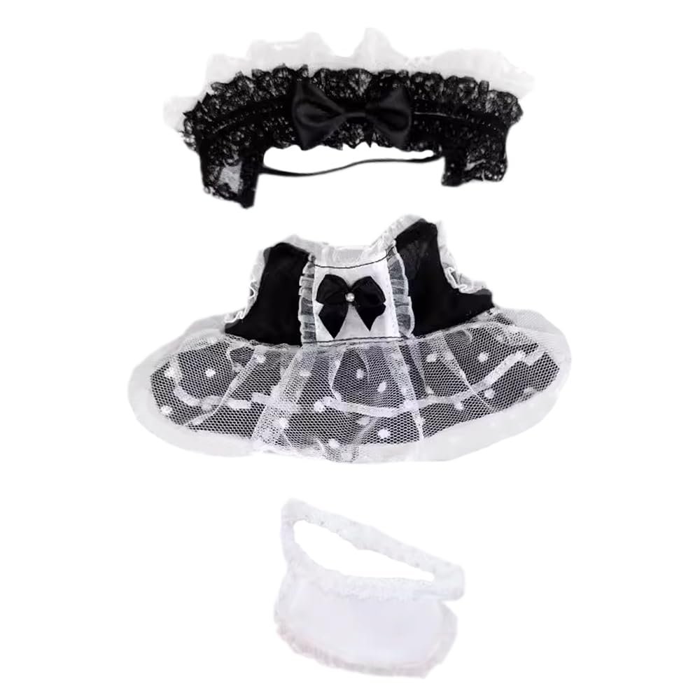 niannyyhouse 10cm~15cm 20cm 40cm Plush Doll Clothes Headdress Dresses Bibs Maid Outfit Doll Dressup (Black 40cm)