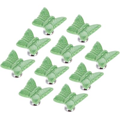 10 Pcs Butterfly Shape Ceramic Door Knobs,Cabinet Wardrobe Cupboard Drawers Pulls Handles for Girls and Baby Children's Furniture(Green)