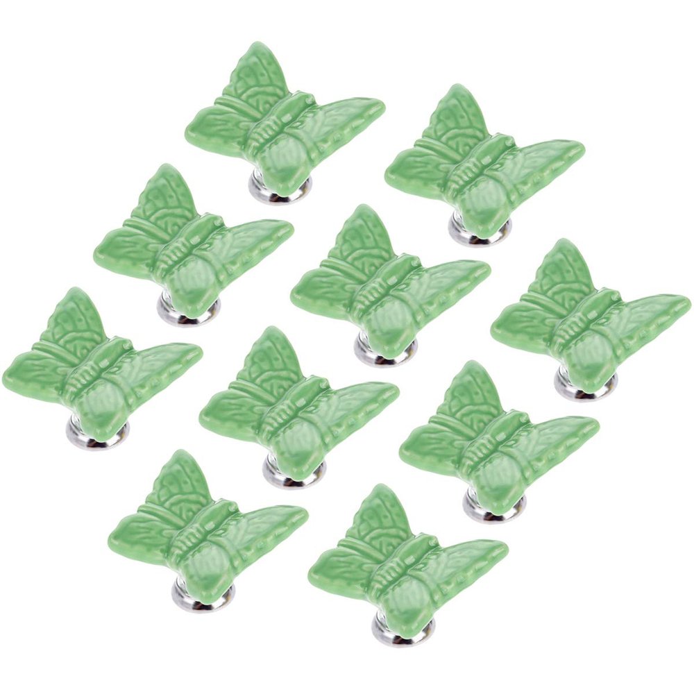 10 Pcs Butterfly Shape Ceramic Door Knobs,Cabinet Wardrobe Cupboard Drawers Pulls Handles for Girls and Baby Children's Furniture(Green)