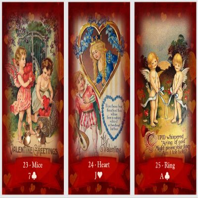 Generic Valentines Day Lenormand oracle cards deck. Vintage Love Lenormand divination cards