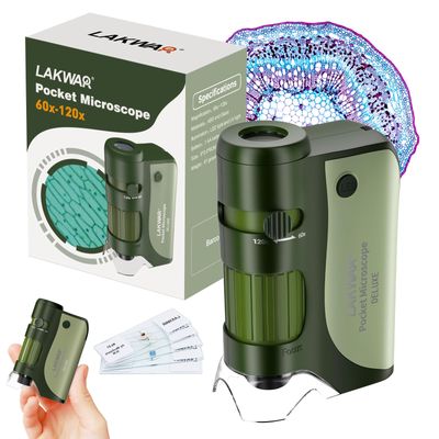 60x-120x Mini Pocket Microscope for Kids Adults, Portable Handheld Microscope with Microscope Slides, Miniscope Portable Microscope for Kids Little Scientist Students School Minilabsters Education