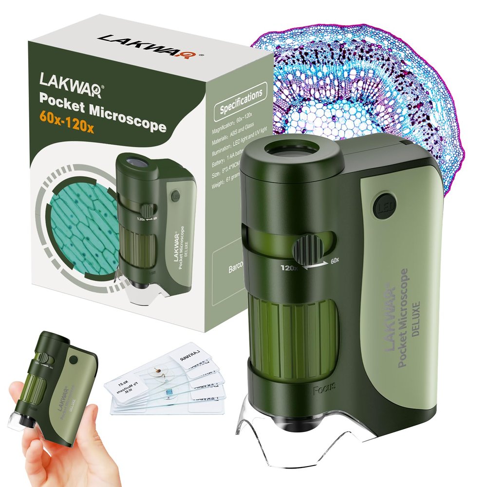 60x-120x Mini Pocket Microscope for Kids Adults, Portable Handheld Microscope with Microscope Slides, Miniscope Portable Microscope for Kids Little Scientist Students School Minilabsters Education