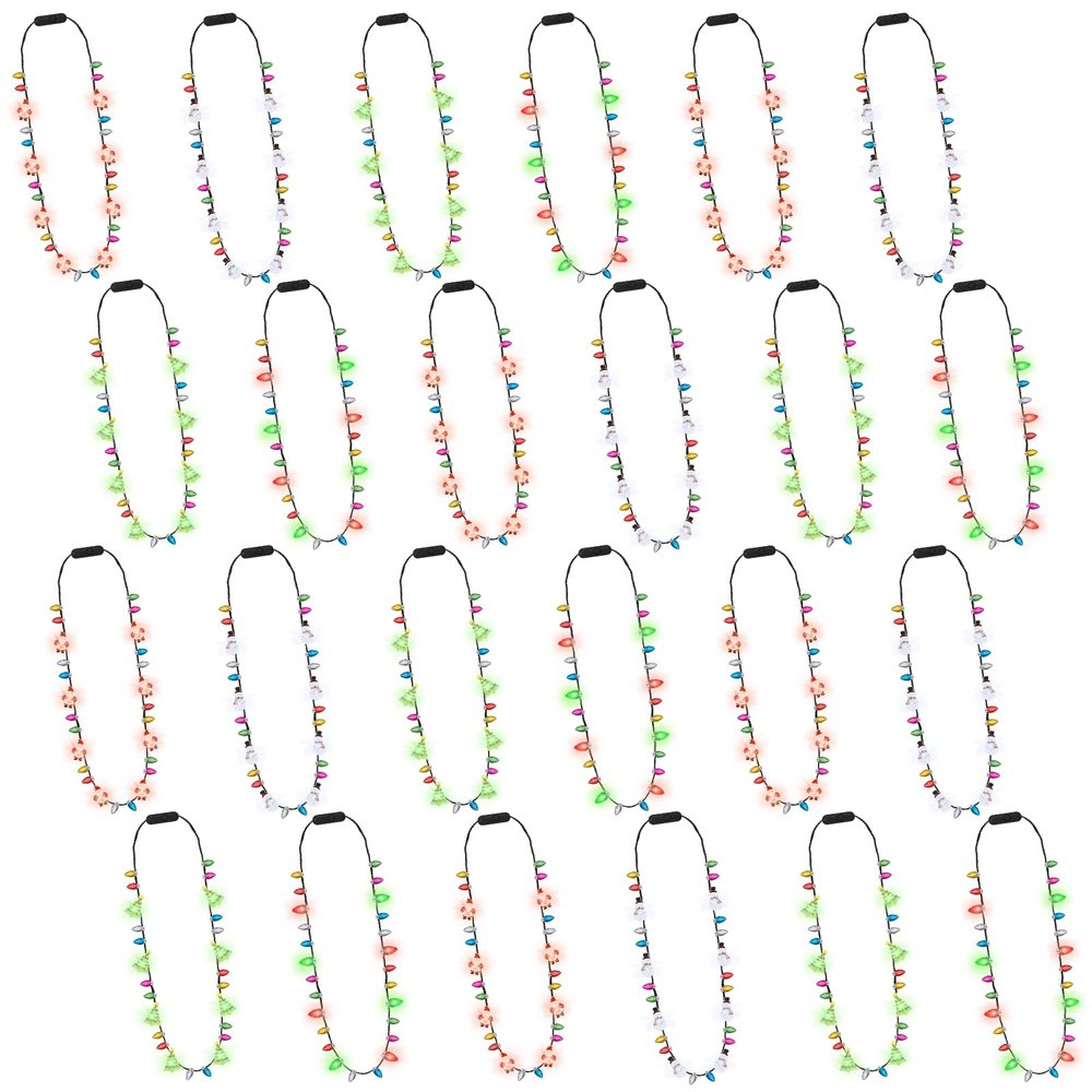 Traplace 24PCS Christmas Party Supplies, Colorful Light Up Christmas Necklace, Christmas Accessories Santa Claus Bulbs, 3 Modes Christmas Necklaces Bulk for Christmas Light Necklaces New Year Eve