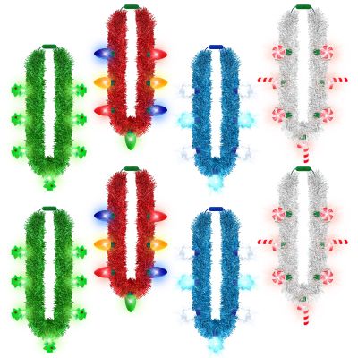 8PCS Light up Christmas Necklace, LED Christmas Accessories with 7 Bulbs, 3 Modes Xmas Color Stripes Necklace, Snowflakes Bell Tree Candy Cane, Festive Decor for Ugly Sweater New Year Party Supplies