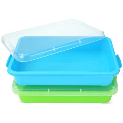 Sensory Bin Sand Tray with Lid for Toddlers 2 Pcs 15in Portable Sandbox Toy Large Plastic Tray for Kids 3 4 5 6 Fill with Sand, Water, Beads, and More (Green+Blue)