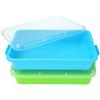 Sensory Bin Sand Tray with Lid for Toddlers 2 Pcs 15in Portable Sandbox Toy Large Plastic Tray for Kids 3 4 5 6 Fill with Sand, Water, Beads, and More (Green+Blue) view 1