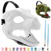 Seenelling 2 Pcs DIY White Hard Plastic Dino Mask Moving Jaw Kit with Paint, Dinosaur Mask, T-rex, Jurassic for Kids view 1