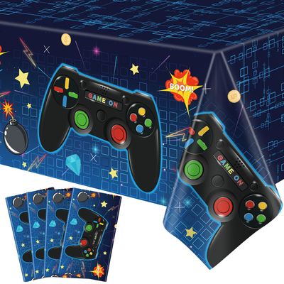 4 Pack Video Game Tablecloth Video Game Birthday Decoration Gaming Birthday Party Supplies 86 x 51 Rectangle Plastic Game party Table Cover for Kids Boys Girls Video Game Party Decorations Favors