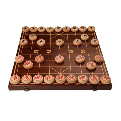 STEPMN Chinese Chess Game Set Beechwood Portable Xiangqi with Wooden Foldable Board Tabletop Strategy Game for 2 Players for Teens Adults Family(Size:4.8cm/1.9in)