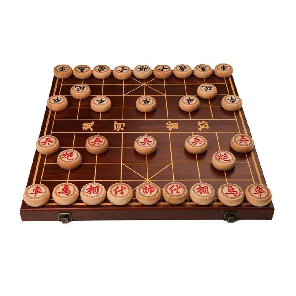 STEPMN Chinese Chess Game Set Beechwood Portable Xiangqi with Wooden Foldable Board Tabletop Strategy Game for 2 Players for Teens Adults Family(Size:4.8cm/1.9in)