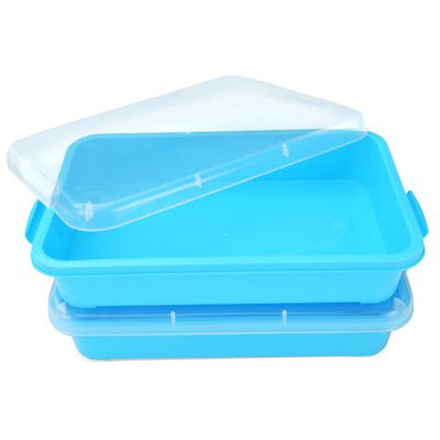 AtMini Sensory Bin Sand Tray with Lid for Toddlers 2 Pcs 15in Portable Sandbox Toy Large Plastic Tray for Kids 3 4 5 6 Fill with Sand, Water, Beads, and More (2 Blue)