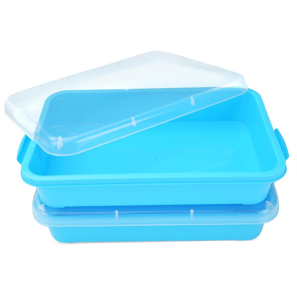 AtMini Sensory Bin Sand Tray with Lid for Toddlers 2 Pcs 15in Portable Sandbox Toy Large Plastic Tray for Kids 3 4 5 6 Fill with Sand, Water, Beads, and More (2 Blue)