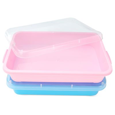 Sensory Bin Sand Tray with Lid for Toddlers 2 Pcs 15in Portable Sandbox Toy Large Plastic Tray for Kids 3 4 5 6 Fill with Sand, Water, Beads, and More (Pink + Blue)
