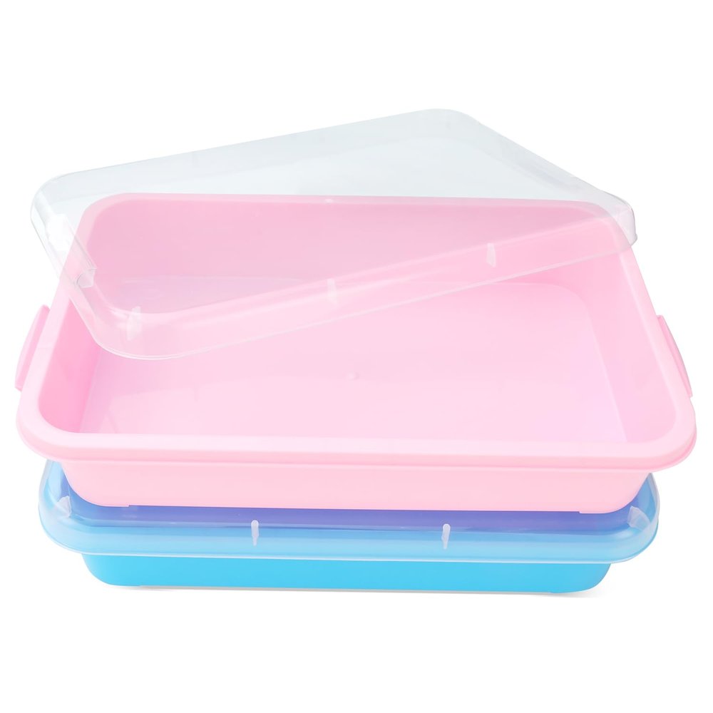 Sensory Bin Sand Tray with Lid for Toddlers 2 Pcs 15in Portable Sandbox Toy Large Plastic Tray for Kids 3 4 5 6 Fill with Sand, Water, Beads, and More (Pink + Blue)